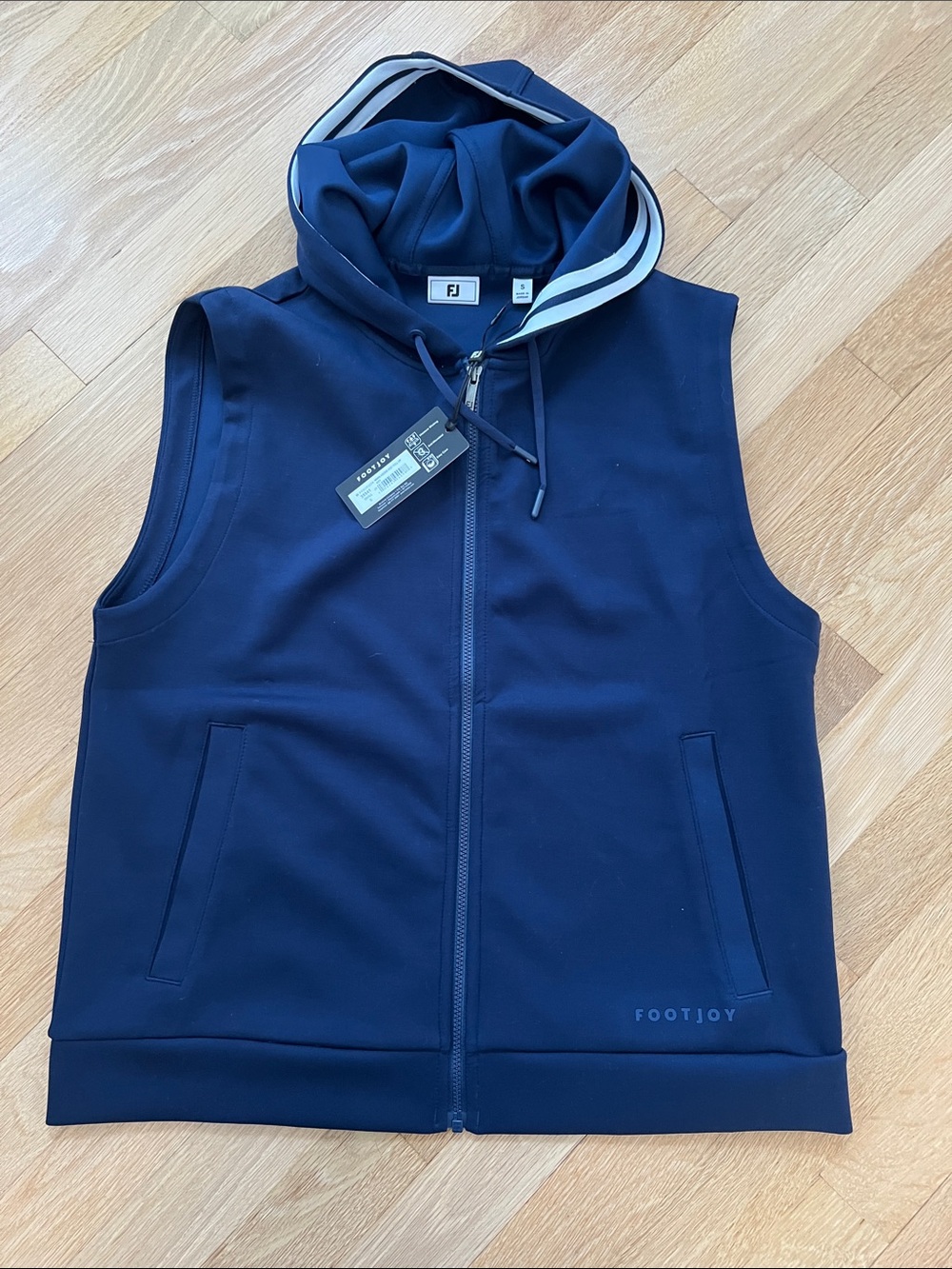 FootJoy Navy Sleeveless Zip Hoodie with White-Trim Hood